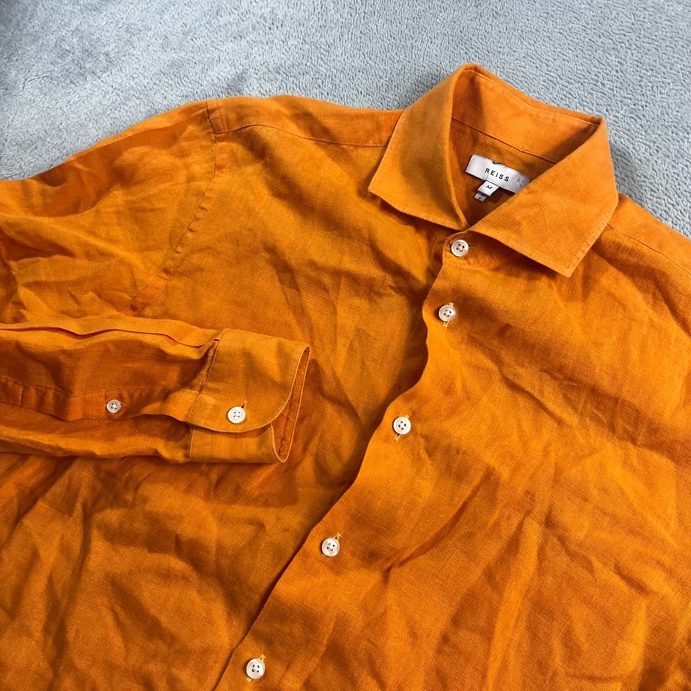 Reiss‎ Mens Orange 100% Linen Long Sleeve Button Down Shirt Size M